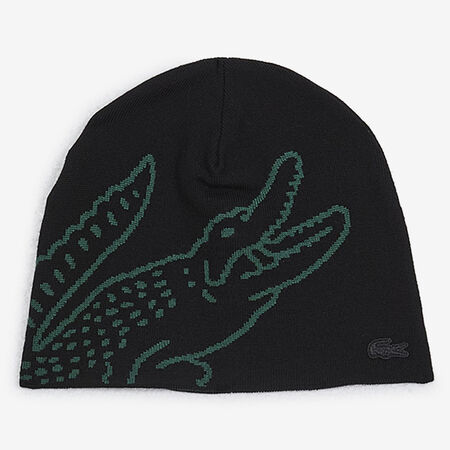 LACOSTE BEANIE LOGO REVERSIBLE NOIR/VERT HEREN