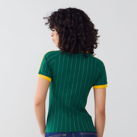 ADIDAS ORIGINALS TEE SHIRT SLIM 3 STRIPES GROEN/BEIGE DAMES