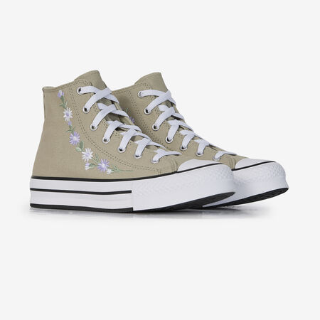 CONVERSE CHUCK TAYLOR ALL STAR EVA LIFT HI FLORAL KAKI/BLANC JUNIOR