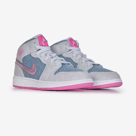 JORDAN AIR JORDAN 1 MID BLEU/ROSE JUNIOR