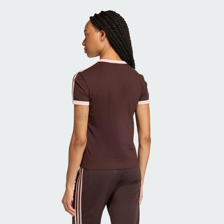 ADIDAS ORIGINALS TEE SHIRT SLIM 3 STRIPES MARRON/ROSE DAMES
