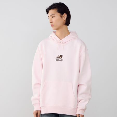 NEW BALANCE HOODIE BOSTON LOGO ROSE/MARRON HOMME