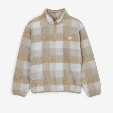 NIKE SWEAT HALF ZIP PLAID SHERPA MARRON/BLANC HOMME