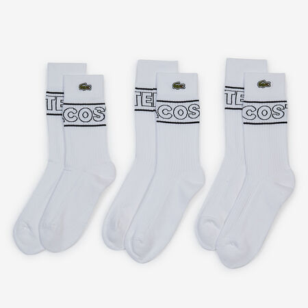 LACOSTE CHAUSSETTES X3 CREW EMBRO GRAPHIC BLANC HOMME