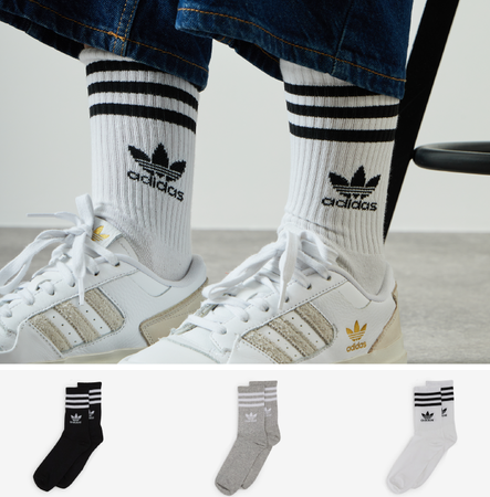 ADIDAS ORIGINALS CHAUSSETTES X3 MID CUT CREW TREFOIL BLANC/NOIR MIXTE