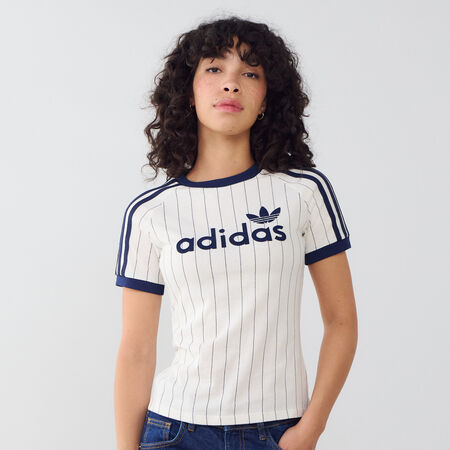 ADIDAS ORIGINALS TEE SHIRT SLIM 3 STRIPES BEIGE/ZWART DAMES