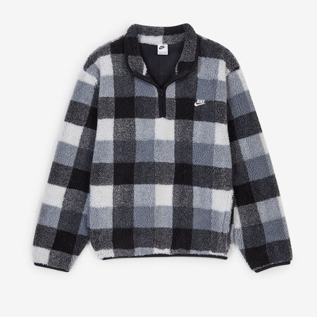 NIKE SWEAT HALF ZIP PLAID SHERPA NOIR/BLANC HOMME