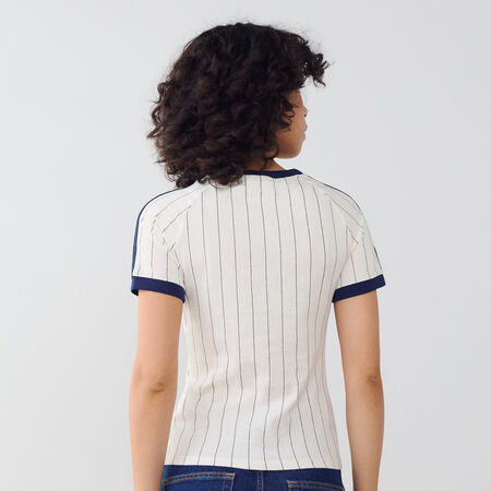 ADIDAS ORIGINALS TEE SHIRT SLIM 3 STRIPES BEIGE/ZWART DAMES