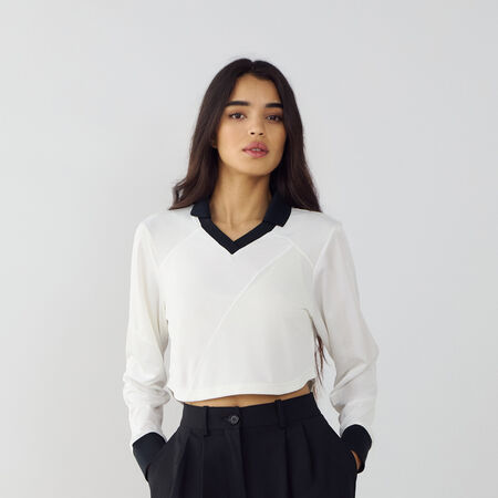NIKE TOP CROP JERSEY BLANC/NOIR FEMME
