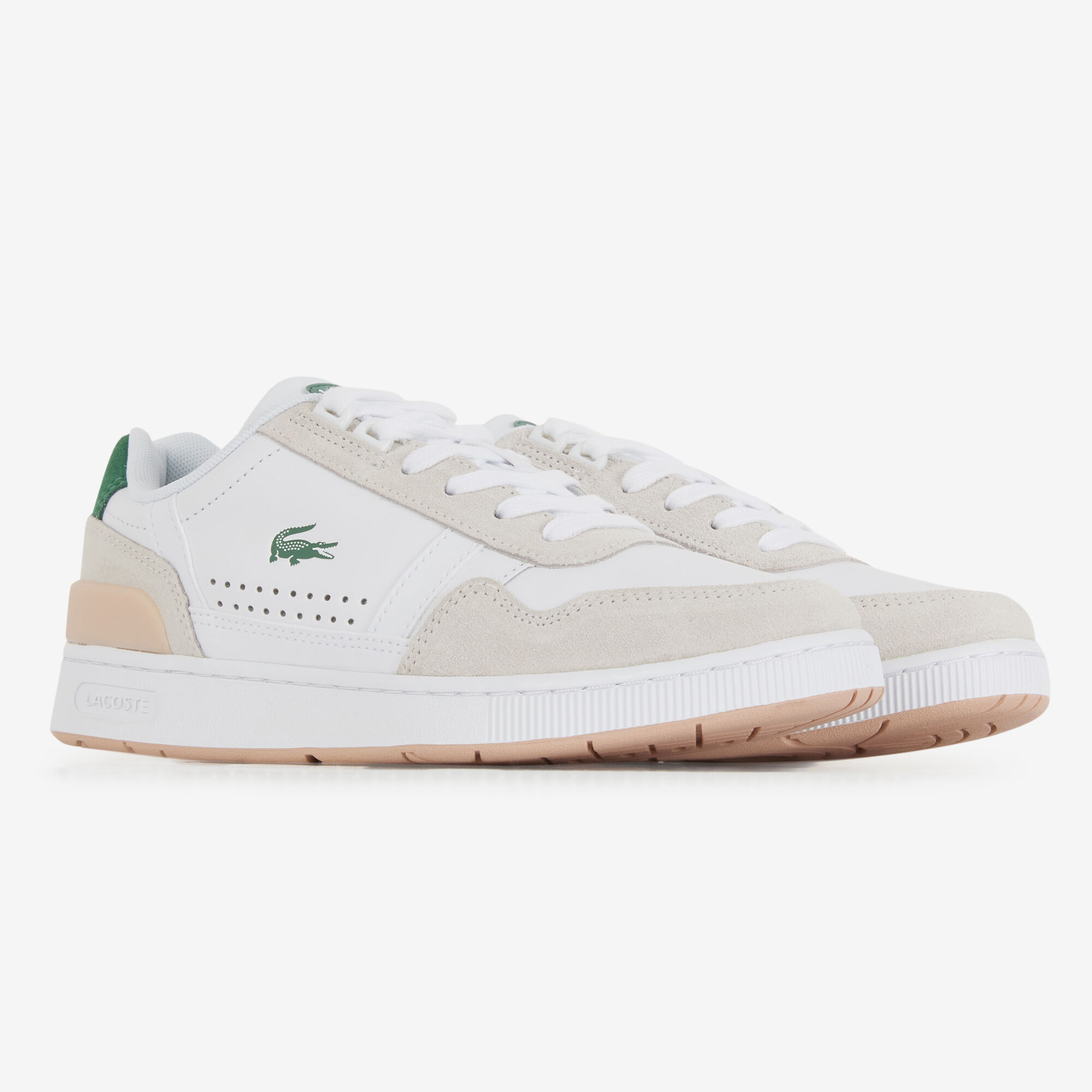 LACOSTE T CLIP BLANC VERT SNEAKERS FEMME Courir.be