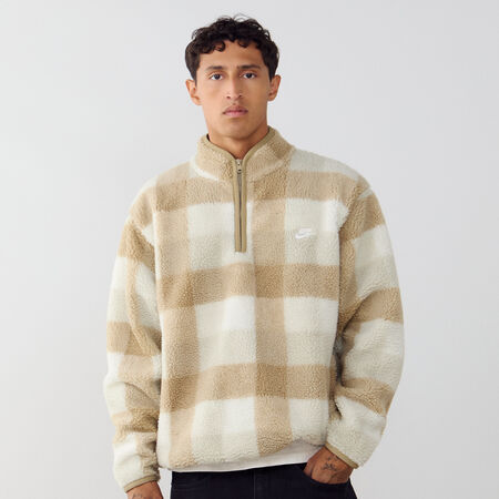 NIKE SWEAT HALF ZIP PLAID SHERPA MARRON/BLANC HOMME