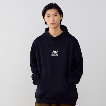 NEW BALANCE HOODIE BOSTON LOGO NOIR/ROSE HOMME