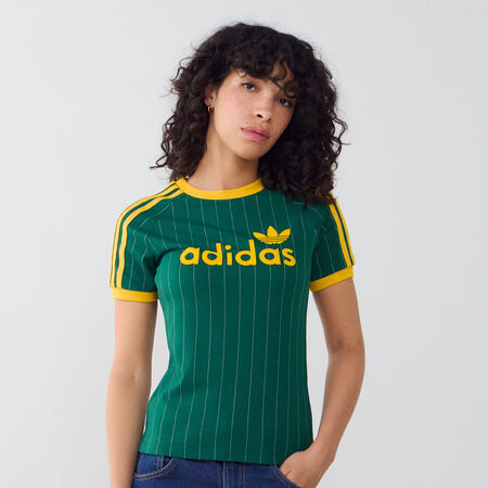 ADIDAS ORIGINALS TEE SHIRT SLIM 3 STRIPES GROEN/BEIGE DAMES