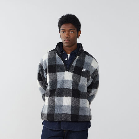 NIKE SWEAT HALF ZIP PLAID SHERPA NOIR/BLANC HOMME