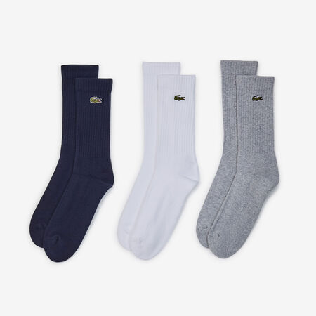 LACOSTE CHAUSSETTES X3 CREW LOGO NOIR/GRIS HOMME
