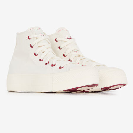 CONVERSE CHUCK TAYLOR LIFT HI BLANC/ROUGE FEMME