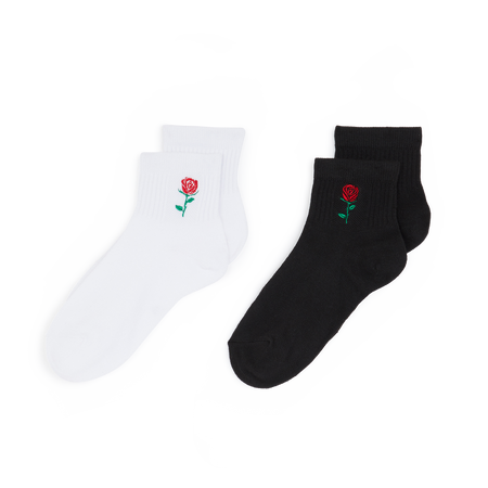 COURIR PACK QUARTER BRODERIE ROSE X2 BLANC/NOIR MIXTE