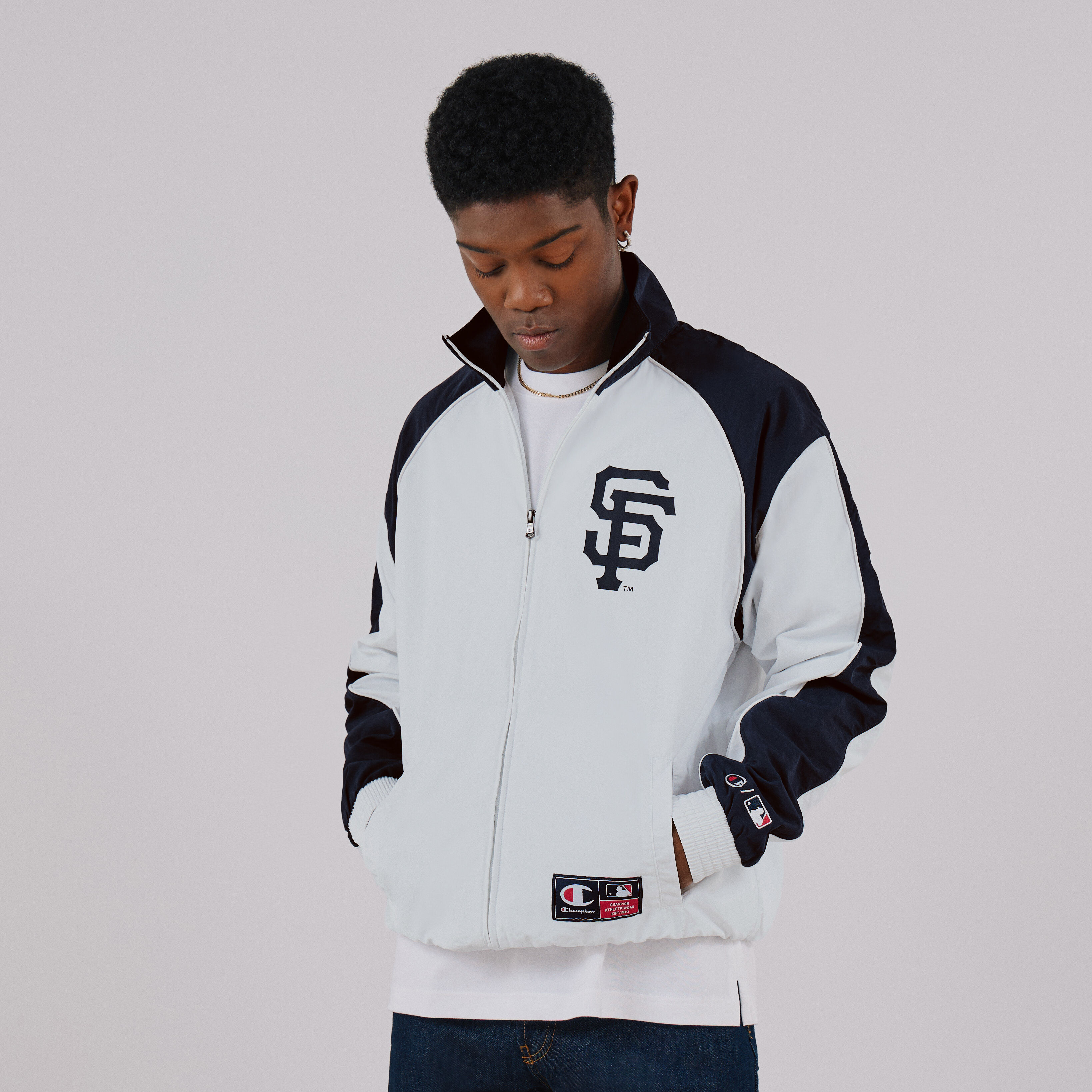 CHAMPION JACKET FULL ZIP GIANTS MLB BLANC BLEU BLOUSON HOMME Courir.be