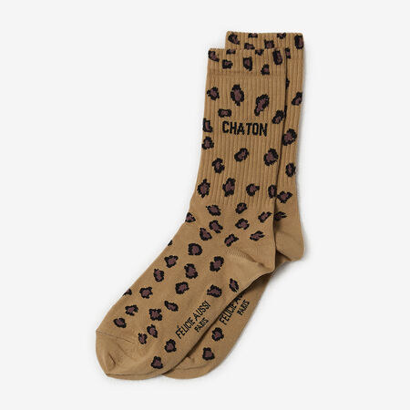 FELI CHAUSSETTES CREW CHATON LEOPARD BEIGE/MARRON DAMES