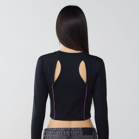 NIKE TOP CROP LS NOIR/GRIS DAMES