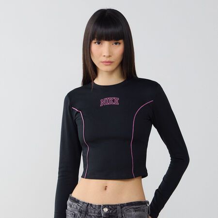 NIKE TOP CROP LS NOIR/GRIS DAMES