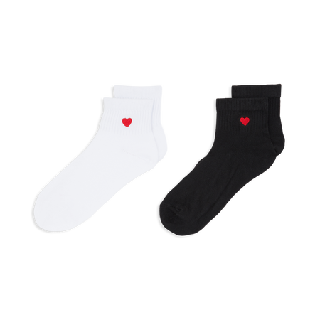 COURIR PACK QUARTER BRODERIE CŒUR X2 BLANC/NOIR MIXTE