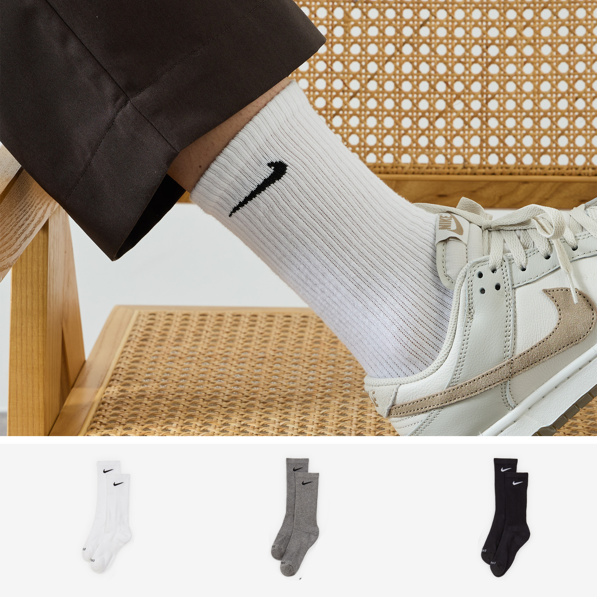 NIKE CHAUSSETTES X6 CREW CUSHION BLANC/NOIR